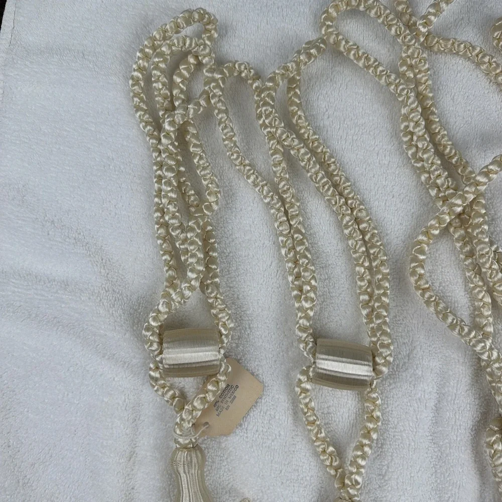 Lot Of 5 Ivory Curtain Tie Backs With Tassels Shiny/glossy Look Boho Rope Twist